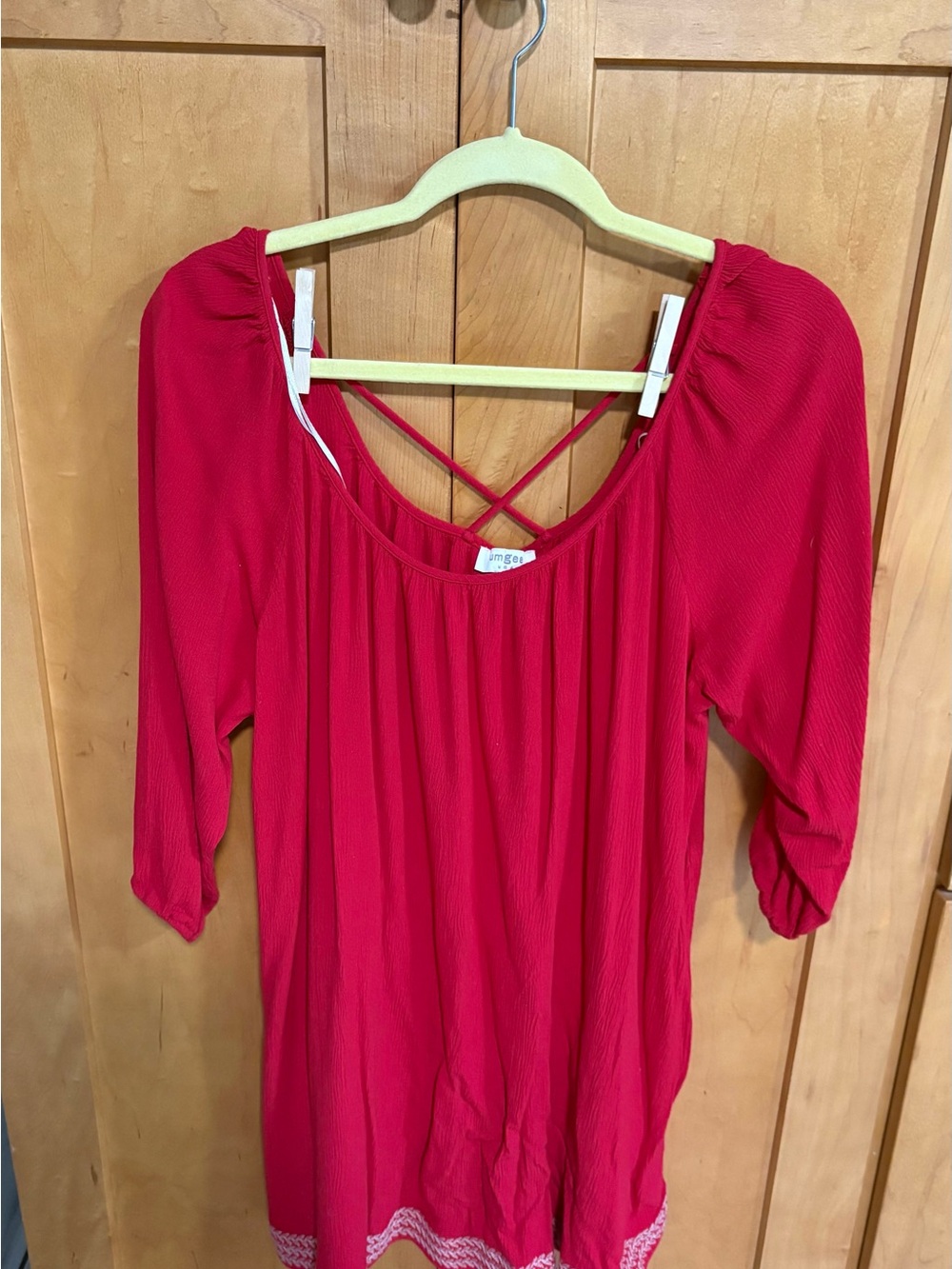 Umgee Bright Red Peasant Tunic with Crisscross Back Straps